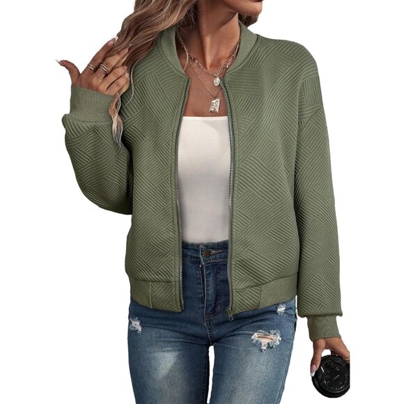 Jackets & Blazers - Women's Bomber Jacket Lightweight Casual Fall Coat Zip Up Pockets